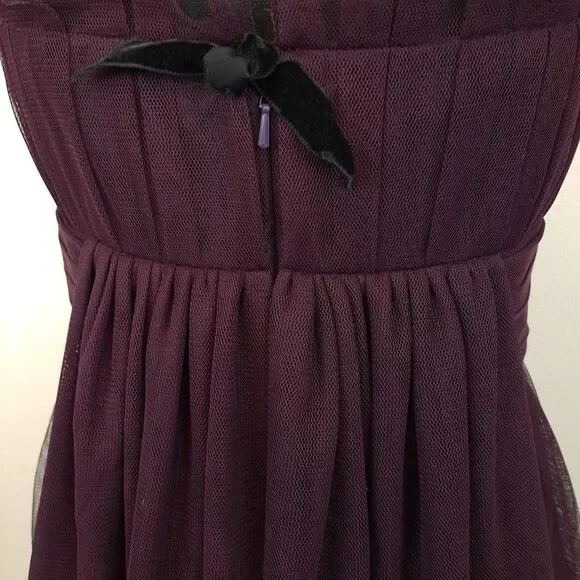 Vera Wang Maids Tulle Bubble Hem Strapless Back Zip Plum Color Dress - Picture 5 of 10